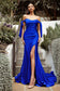 Stretch Luxe Jersey Gathered Off or On Shoulder Bodice Leg Slit Prom & Bridesmaid Dress CDCD943 Sale-18