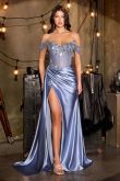 Off The Shoulder Satin Fitted Gown-0