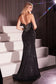 Strapless Crystal Embellished Black Fitted Gown-2