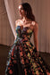 Strapless Floral Appliqued Black Ball Gown-3