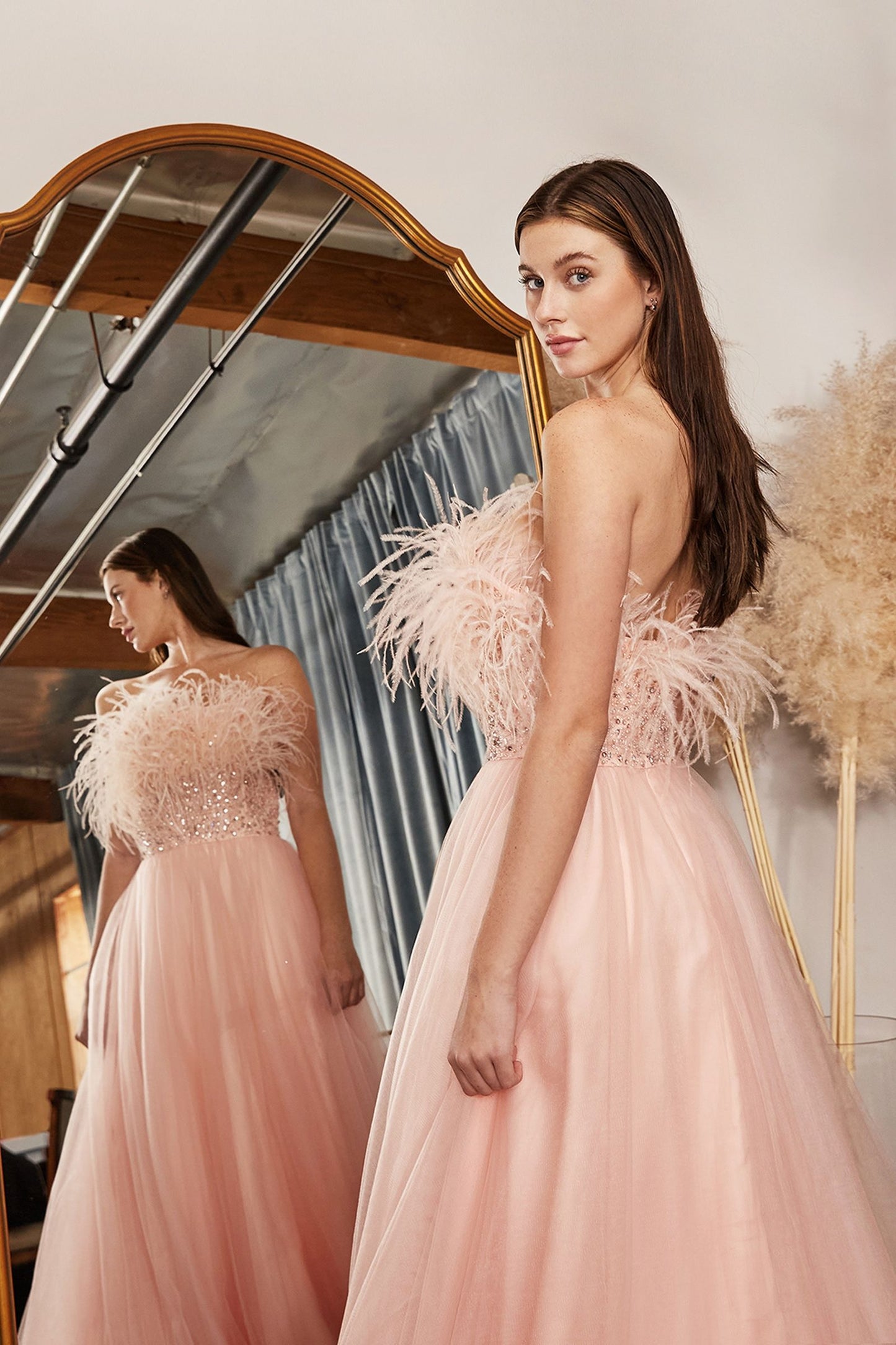 STRAPLESS FEATHER BALL GOWN CDCR864-1