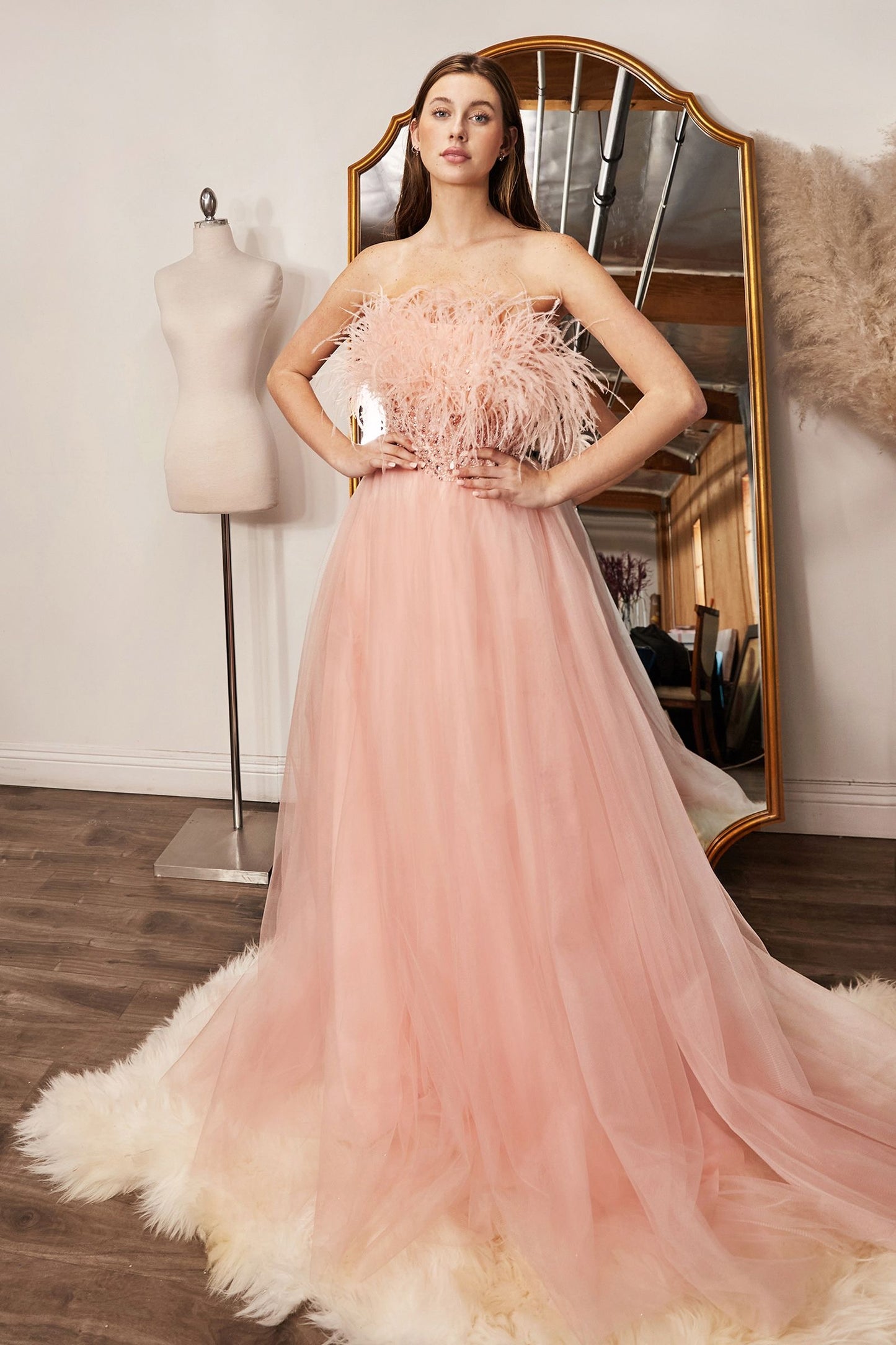 STRAPLESS FEATHER BALL GOWN CDCR864-0