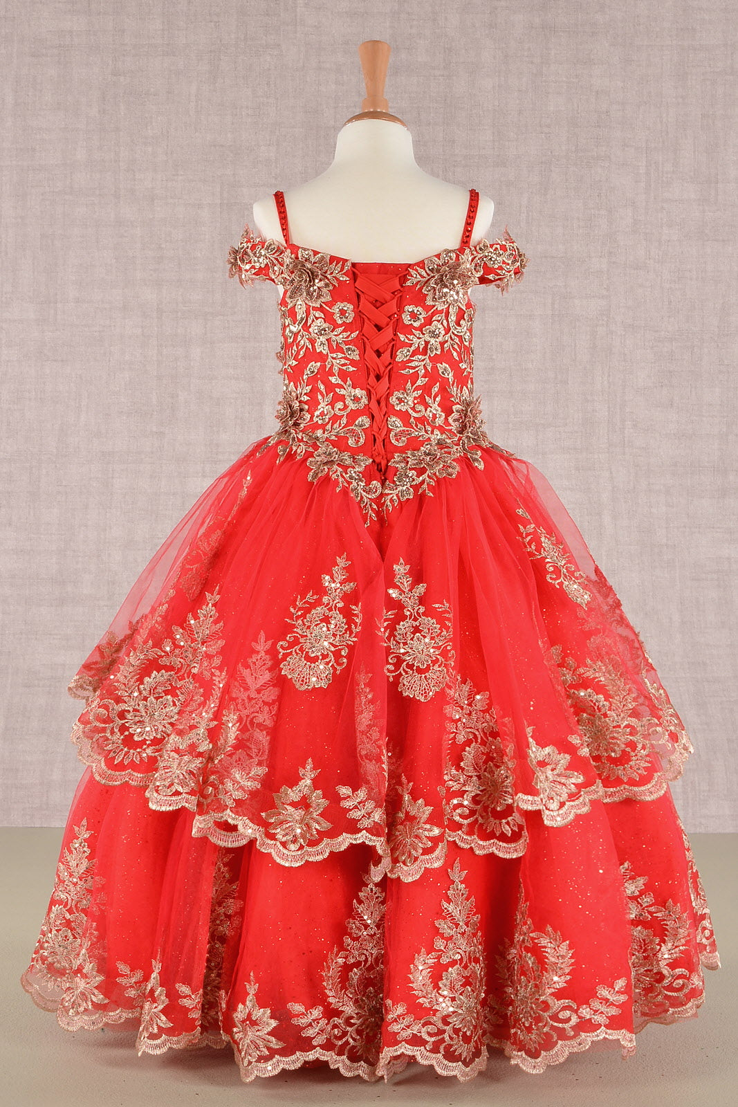 Embroidery Embellished Glitter Mesh A-Line Kids Dress-1