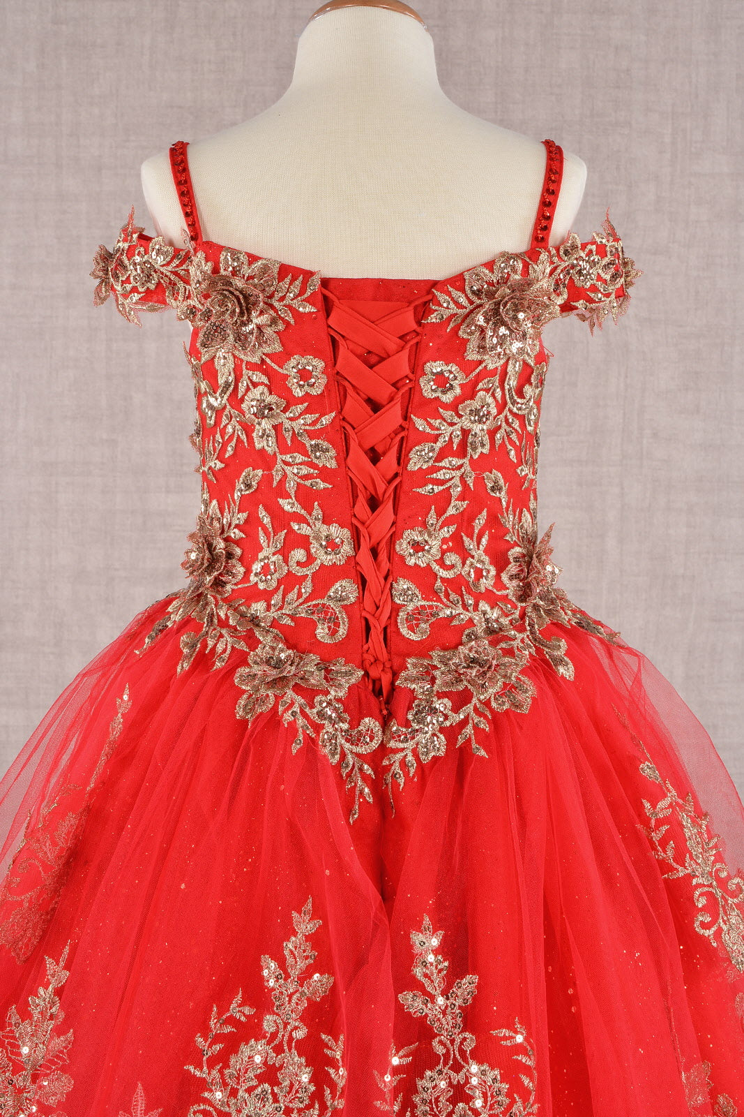 Embroidery Embellished Glitter Mesh A-Line Kids Dress-3