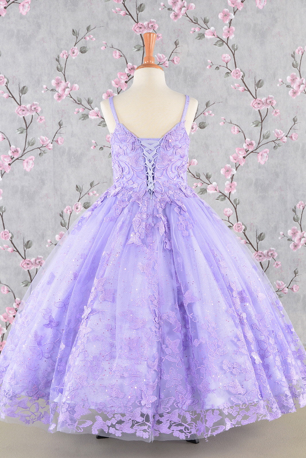 3-D Butterfly Sequin Mesh Kids Dress w/ Detachable Long Mesh Cape-3