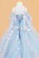 3D Flower Applique Embellished Kids Dress With Cold Shoulder Detachable Cape Sleeves-3