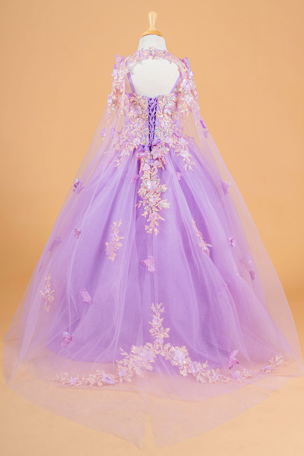 3D Flower and Butterfly Applique Embellished Spaghetti Strap Kids Dress With Matching Tunic-1