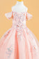 3D Flower Applique Sequins Embroidery Lace-Up Back Corset V-Neck Cold Shoulder Kids Dress-2
