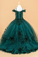 3D Flower Applique Embellished Boat Neckline Cold Shoulder Kids Dress-1