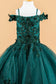 3D Flower Applique Embellished Boat Neckline Cold Shoulder Kids Dress-2