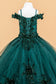 3D Flower Applique Embellished Boat Neckline Cold Shoulder Kids Dress-3