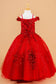 3D Flower Applique Embellished Boat Neckline Cold Shoulder Kids Dress-4