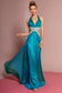 Halter Floor Length Dress Accented with Lace and Jewel-6