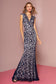 Lace Floor Length Dress with Beaded V-Neck and Sheer Back-2