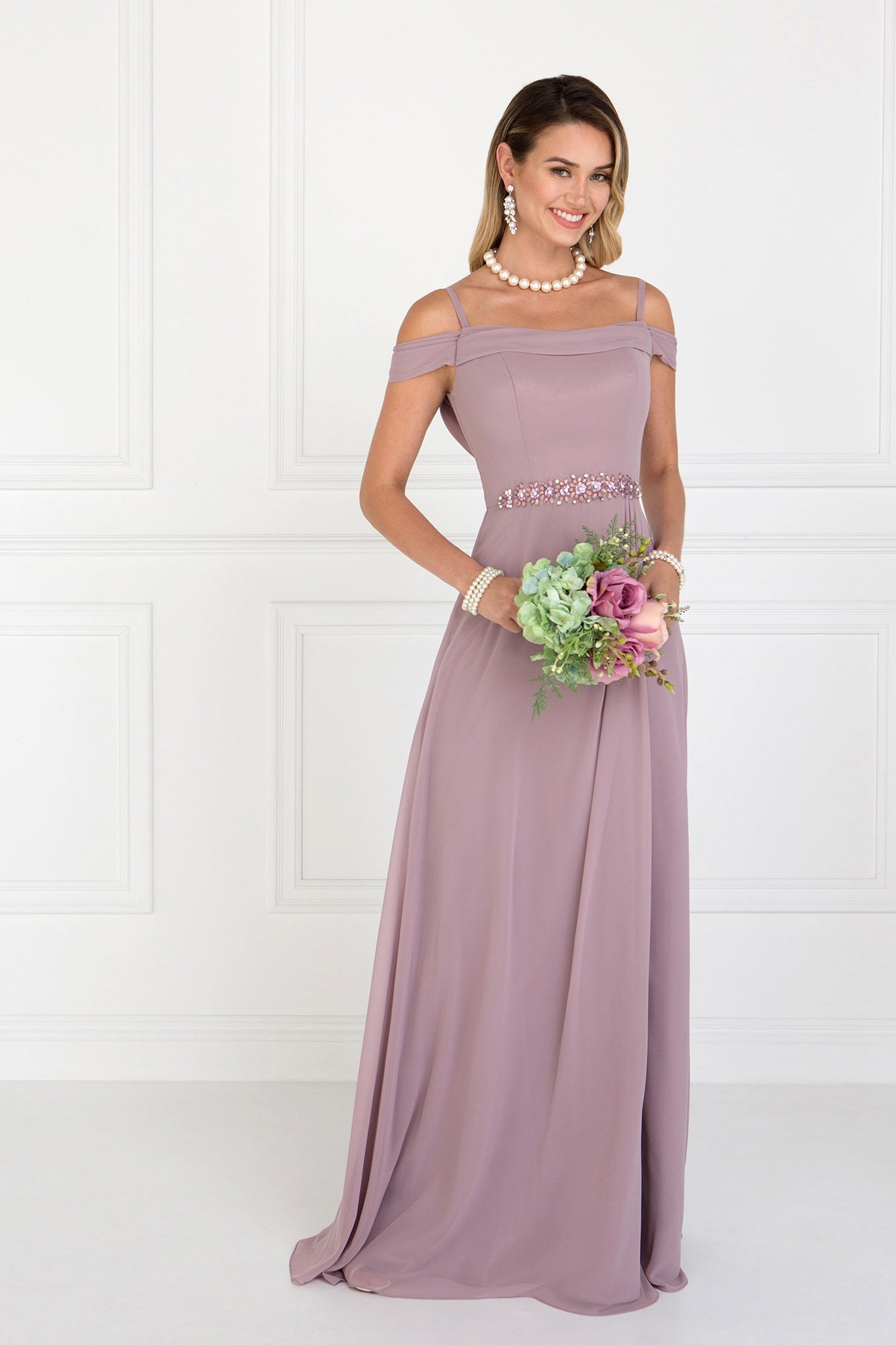 Chiffon Ruched A-Line Long Dress-1
