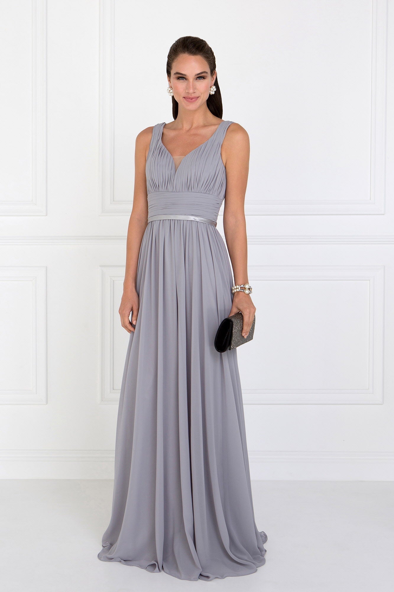Chiffon Wide V-Neck A-Line Long Dress-6