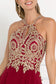 Chiffon Deep V-Back A-Line Long Dress Accented with Embroidery-7