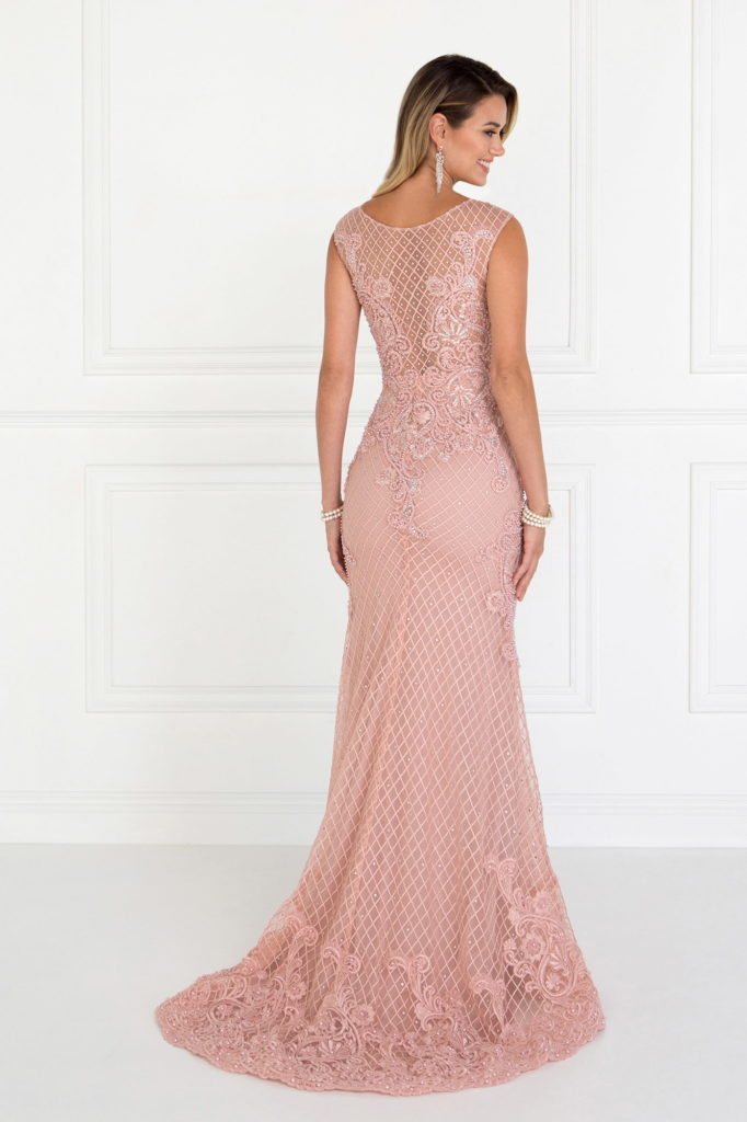Mesh Mermaid Long Dress with Beads and Jewels Embellished-5