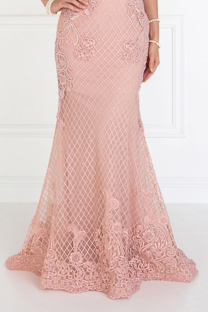 Mesh Mermaid Long Dress with Beads and Jewels Embellished-7