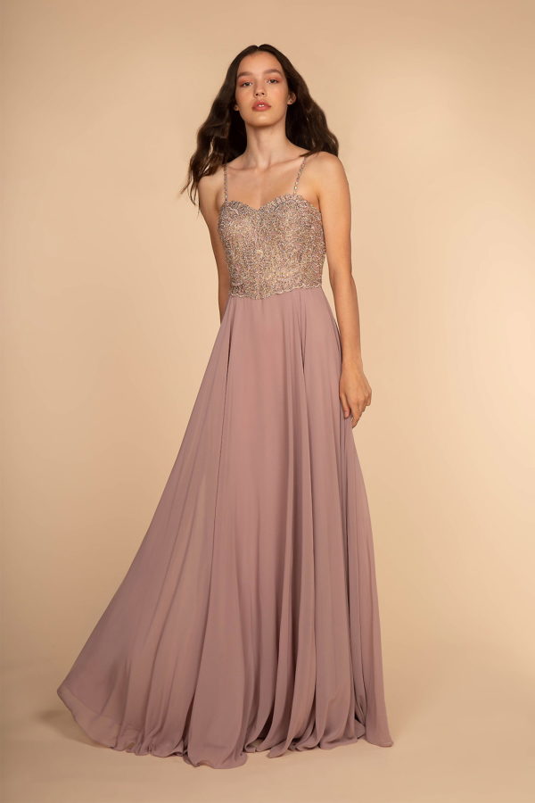 Chiffon Sweetheart A-Ling Long Dress with Jewels Embellished-7
