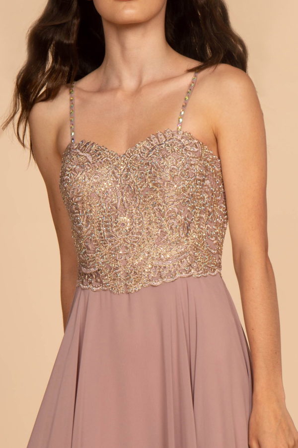 Chiffon Sweetheart A-Ling Long Dress with Jewels Embellished-8