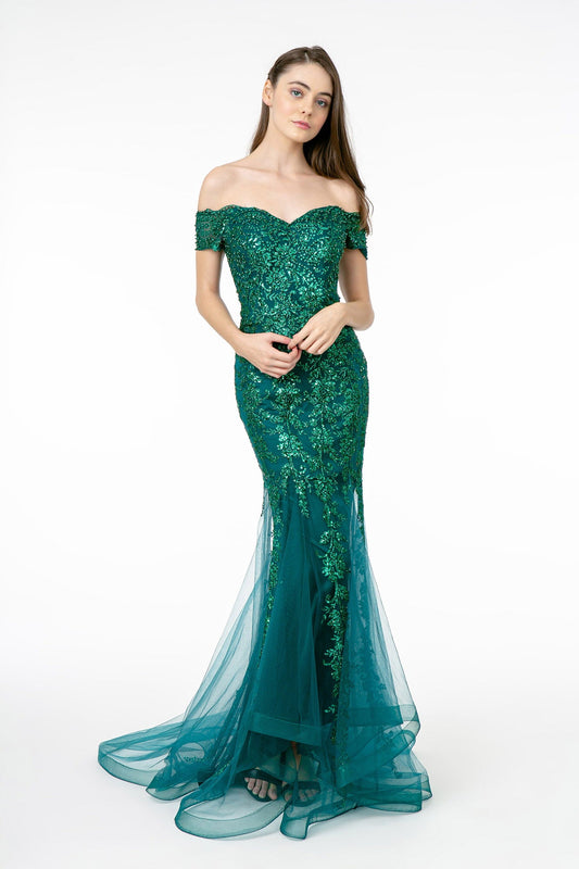 Sweetheart Neckline Glitter Mesh Long Dress w/ Cut-Out Back-0
