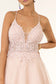 V-Neck Floral Embroidery Embellished Bodice Glitter Mesh Long Dress-11