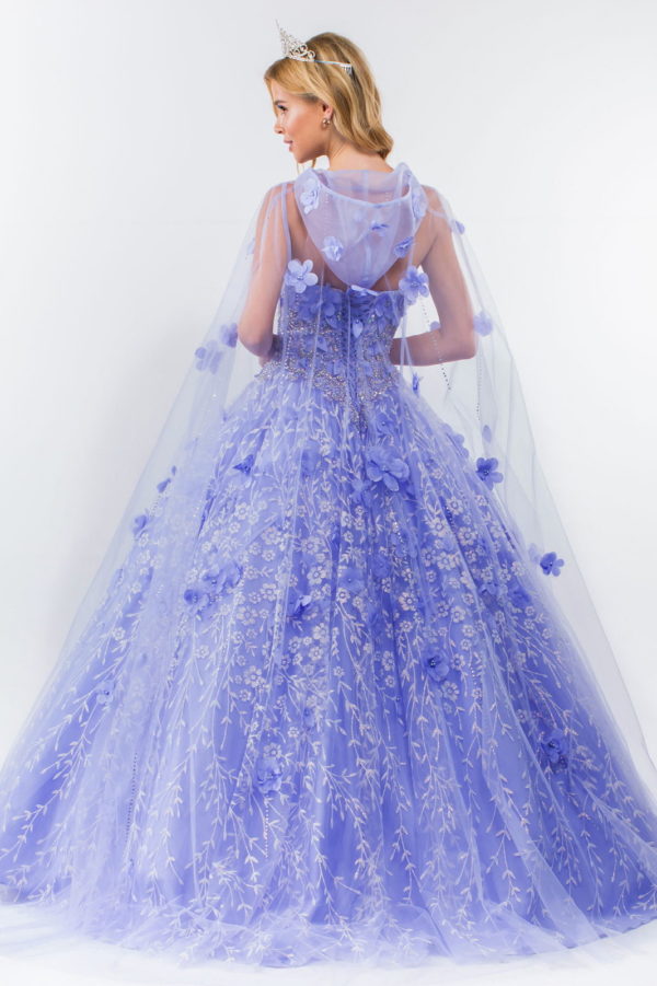 Sweetheart Neckline Beads and Jewel Embellished Bodice Quinceanera Dress w/ Mesh Cape-14