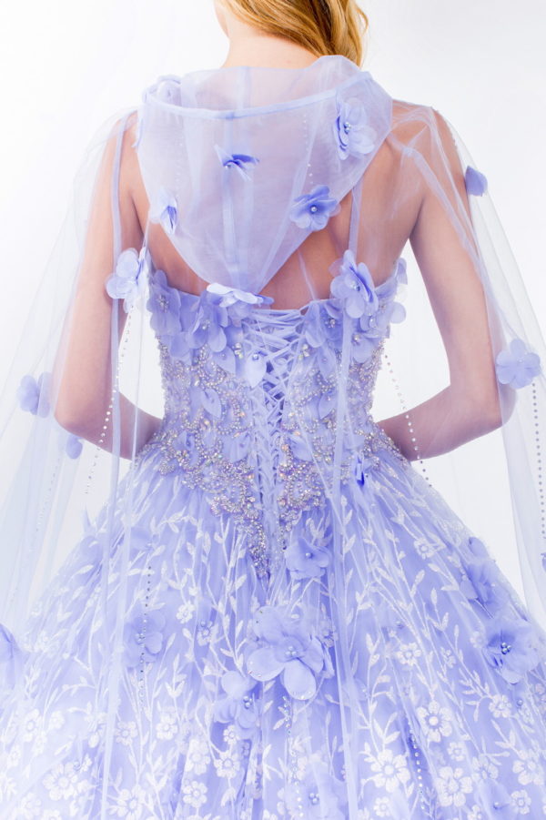 Sweetheart Neckline Beads and Jewel Embellished Bodice Quinceanera Dress w/ Mesh Cape-16