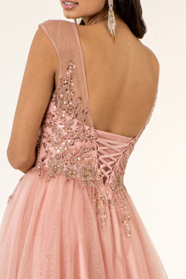 Beads and Sequin Embellished Glitter Mesh A-Line Dress - Mask Not Included-7