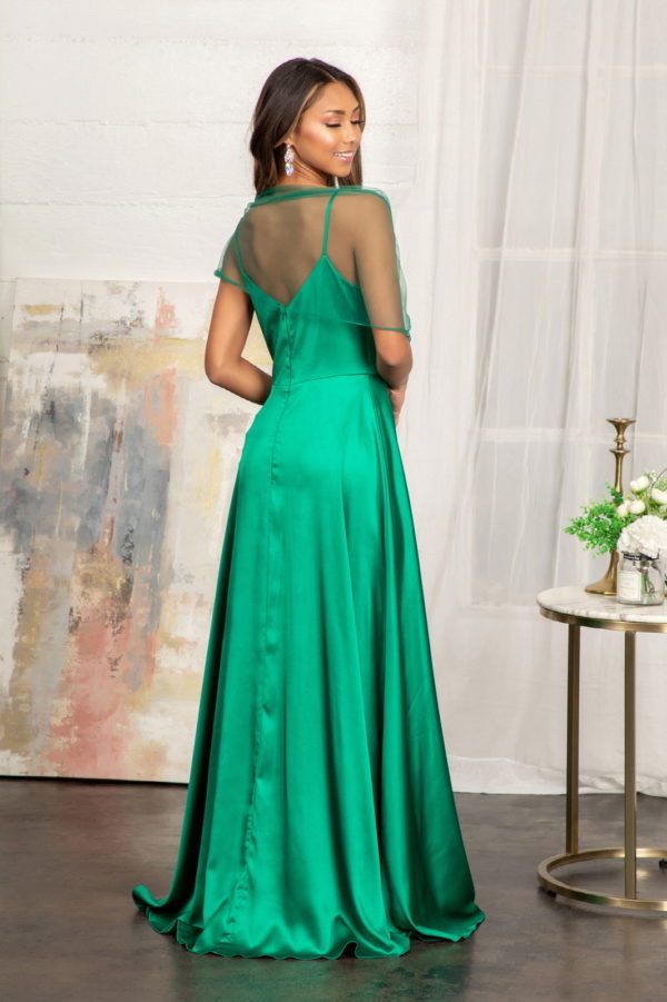 Spaghetti Strap V-Neck Satin A-Line Dress w/ Slit-6