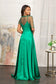 Spaghetti Strap V-Neck Satin A-Line Dress w/ Slit-6