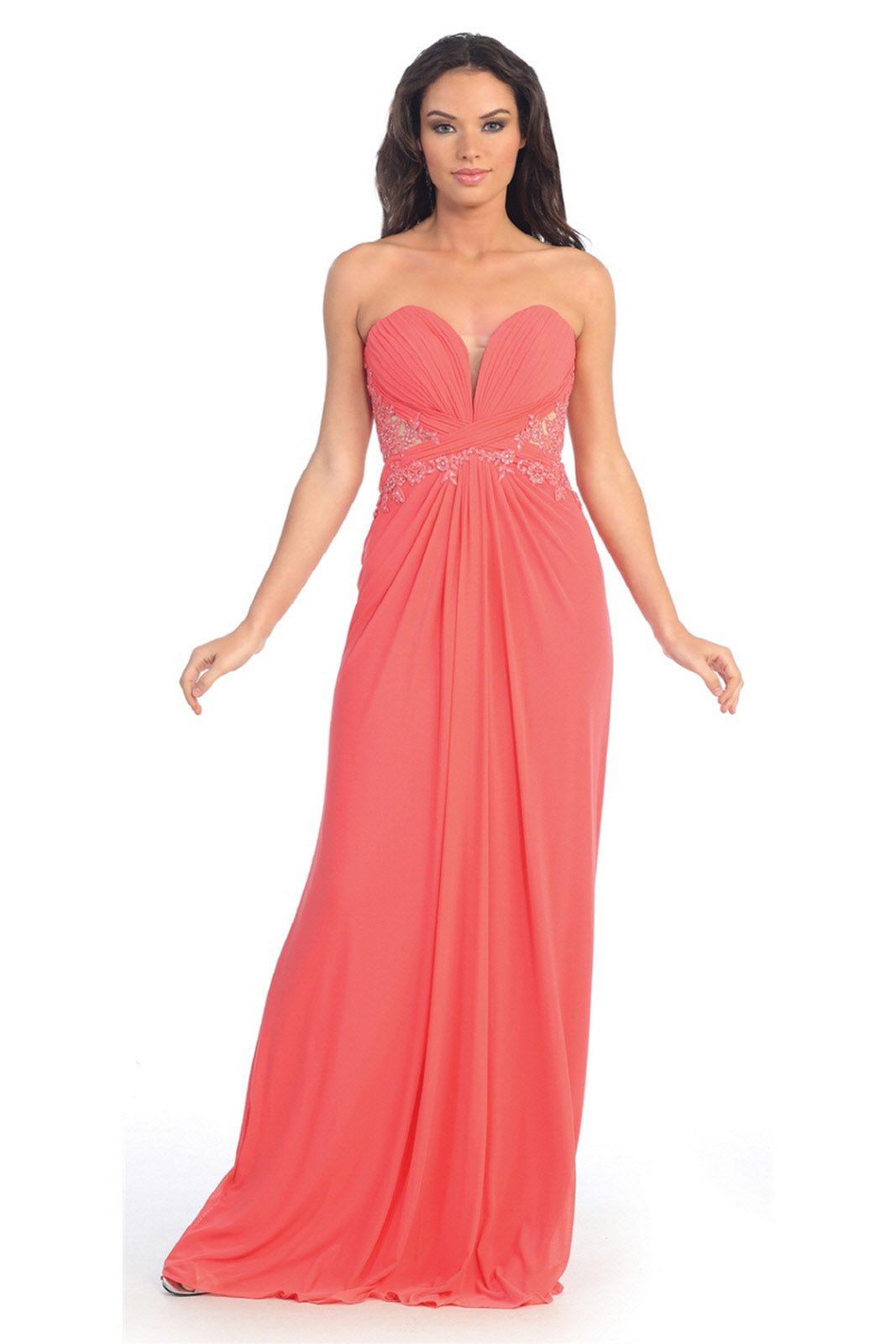 Strapless Sweetheart Soft Mesh Long Dress with Sheer Back-4