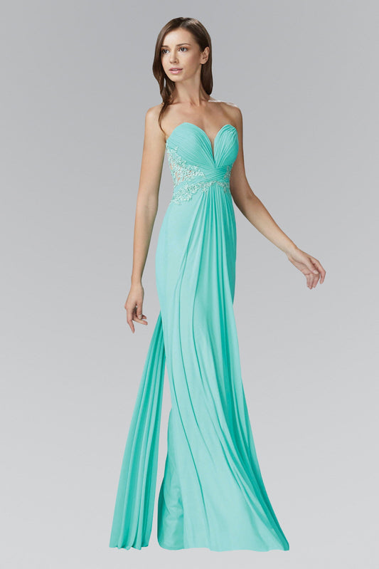 Strapless Sweetheart Soft Mesh Long Dress with Sheer Back-0