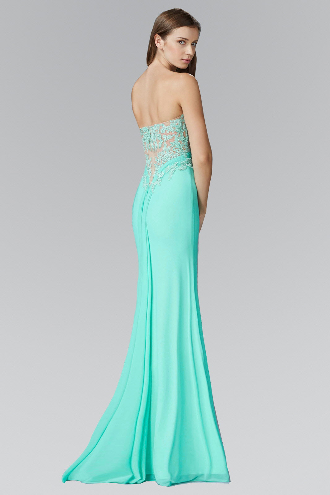Strapless Sweetheart Soft Mesh Long Dress with Sheer Back-1