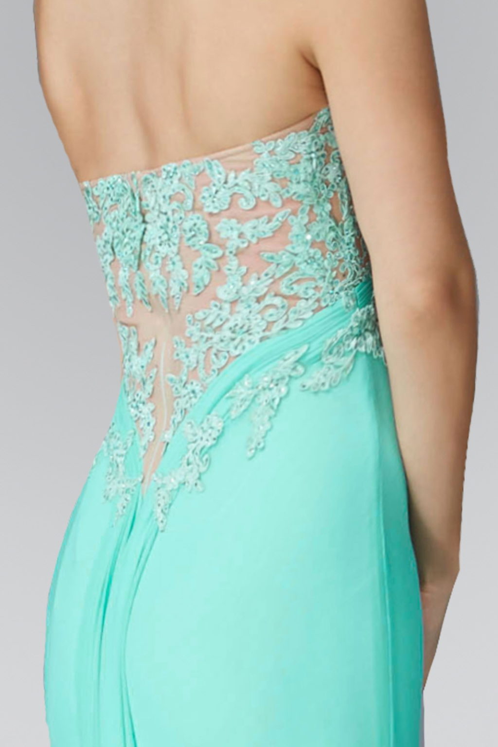 Strapless Sweetheart Soft Mesh Long Dress with Sheer Back-2