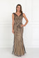 V-Neck Floor Length Dress with Rhinestone on Stripe-3