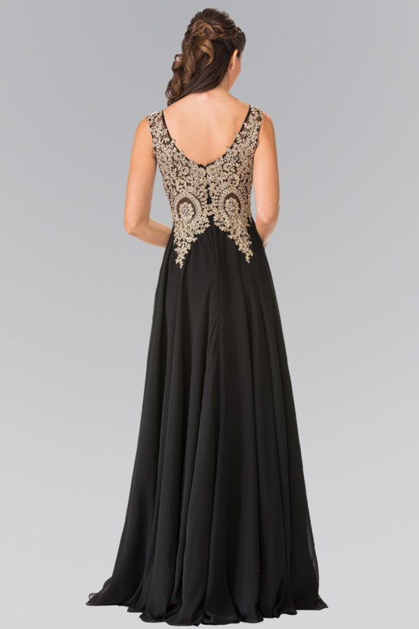 V-Neck Embroidered Chiffon Long Dress-15