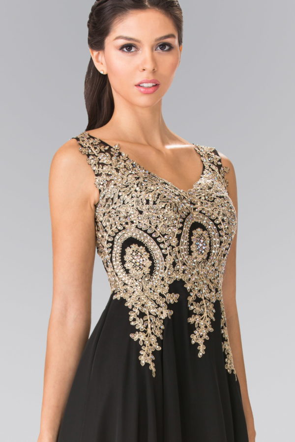 V-Neck Embroidered Chiffon Long Dress-16
