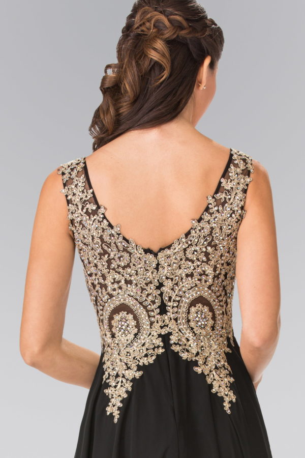 V-Neck Embroidered Chiffon Long Dress-17