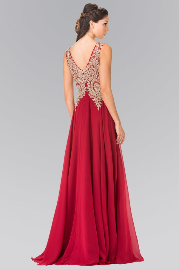 V-Neck Embroidered Chiffon Long Dress-19