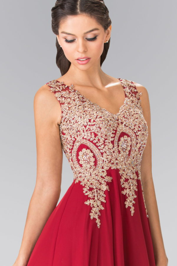 V-Neck Embroidered Chiffon Long Dress-20