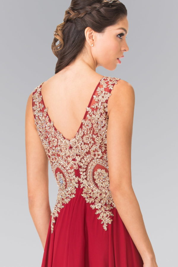 V-Neck Embroidered Chiffon Long Dress-21