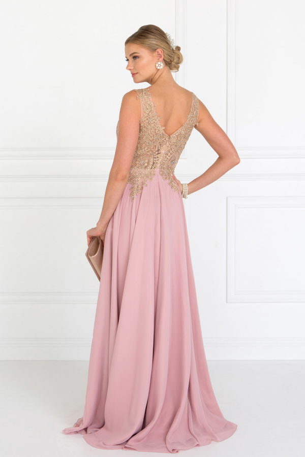 V-Neck Embroidered Chiffon Long Dress-31