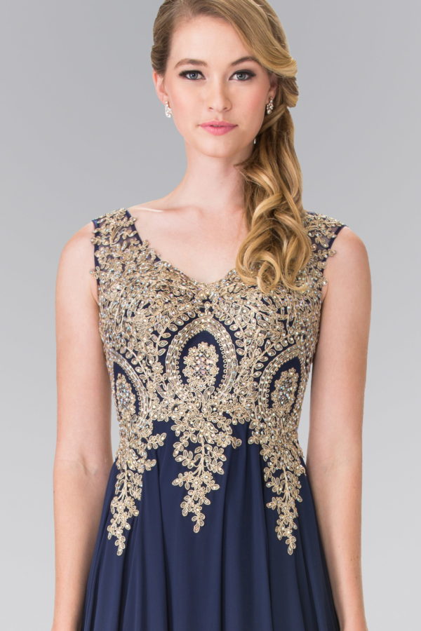 V-Neck Embroidered Chiffon Long Dress-24