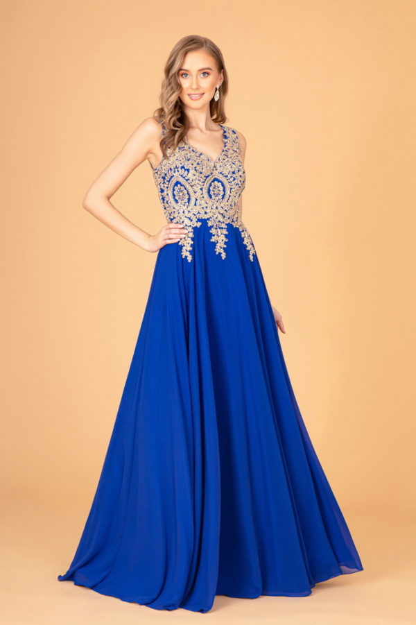 V-Neck Embroidered Chiffon Long Dress-5