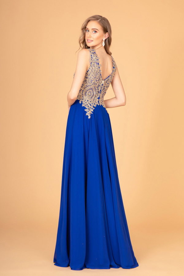 V-Neck Embroidered Chiffon Long Dress-6