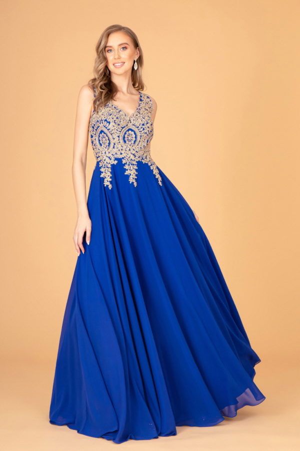 V-Neck Embroidered Chiffon Long Dress-7