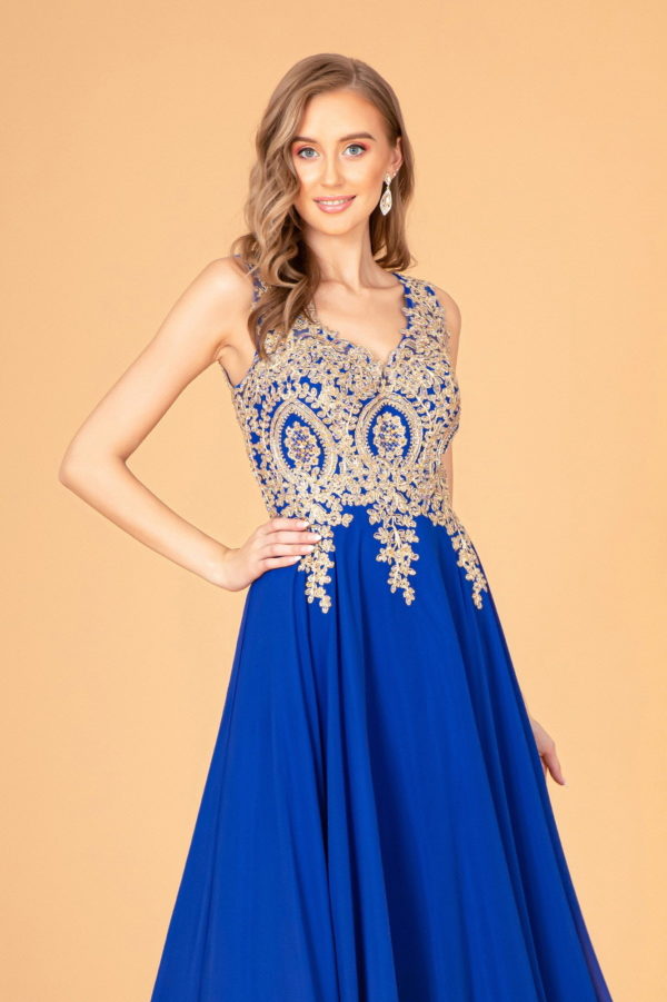 V-Neck Embroidered Chiffon Long Dress-8