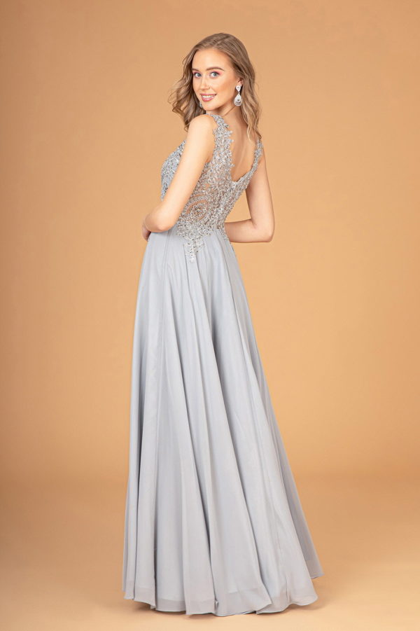 V-Neck Embroidered Chiffon Long Dress-11